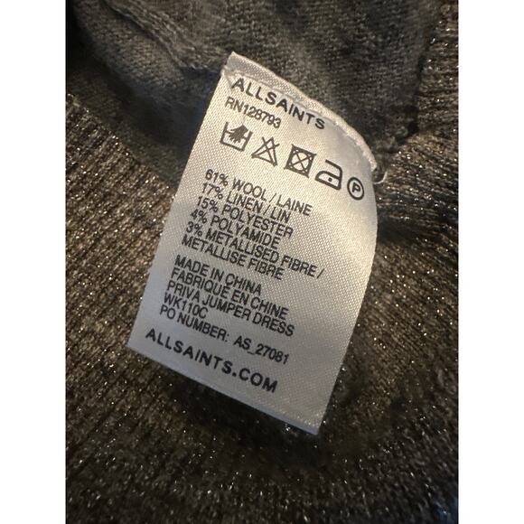 Women US-8 All Saints AllSaints Gray Sweater Priva Jumper Dress Wool Metallic - Picture 7 of 8
